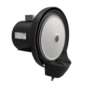 RWA industrial water atomizer unit showing its rotating disc in the closed position