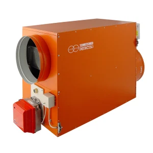 Termotecnica Pericoli combiTERM orange indirect air heater used for heating large agricultural or industrial buildings